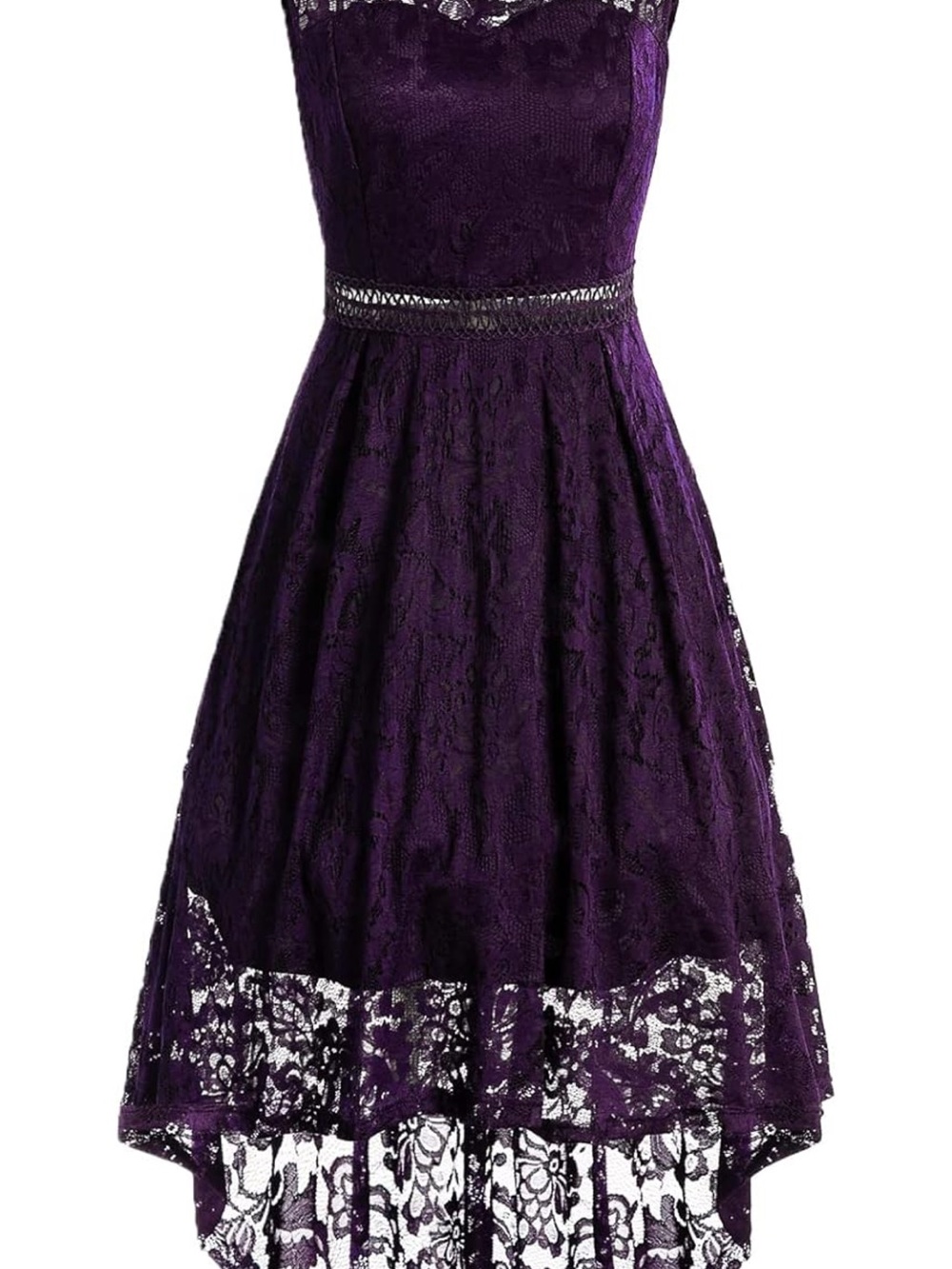 Purple Lace High-Low Cocktail Dress
